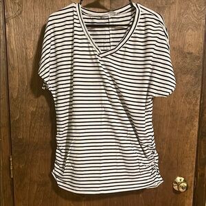 My Color Blue Striped V-Neck Women's Top